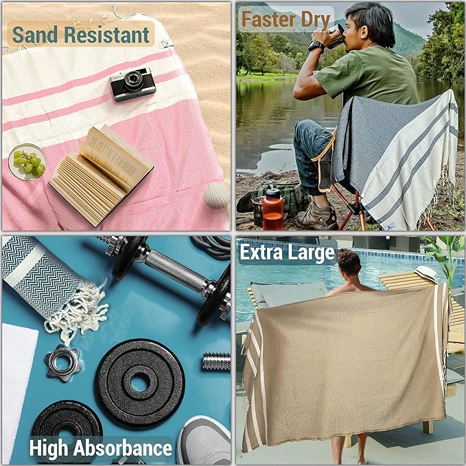 Cotton Travel Towel Quick Drying Camping Pool Hiking Large Size 39" x 78" Compact Vacuum Pack Lightweight Absorbent Breathable Keep Warm Blanket (Mint Green)
