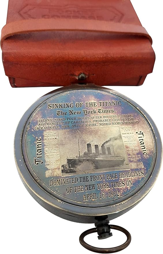 Nautical Compass Maritime Vintage Titanic Brass Magnetic Functional Pocket Compass for Outdoor Camping Hiking Home & Table Decor
