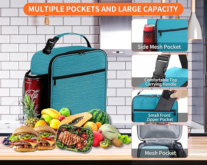Lunch Box for Men - Reusable Lunch Bag Men Adult Women- Insulated Small LunchBox (Azure)