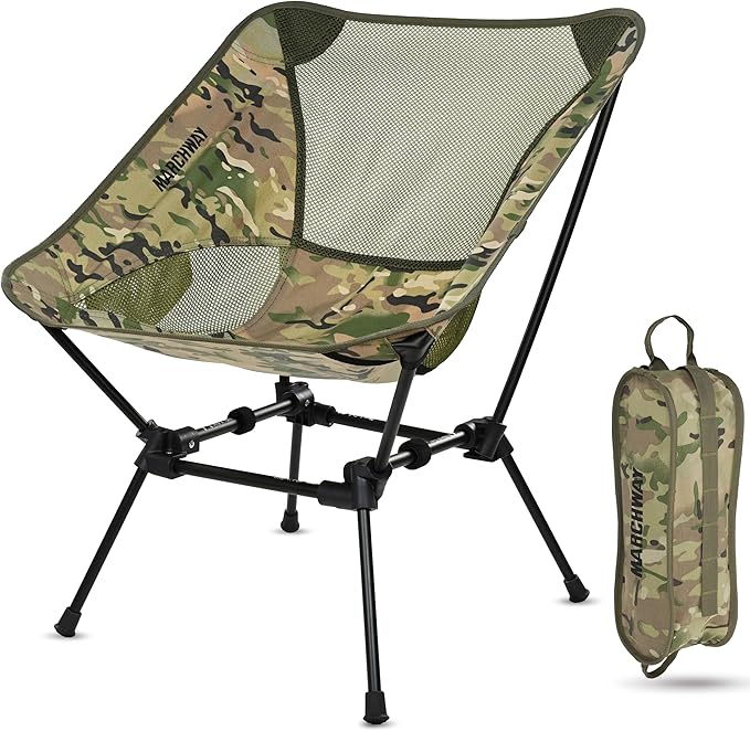 MARCHWAY Ultralight Folding Camping Chair, Heavy Duty Portable Compact for Outdoor Camp, Travel, Beach, Picnic, Festival, Hiking, Lightweight Backpacking (Camo)