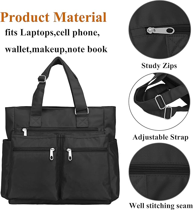 VOLGANIK ROCK Canvas Tote Bag Waterproof Nylon Multi Pocket Shoulder Bags Laptop Work Bag Teacher Purse Handbag for Women Men
