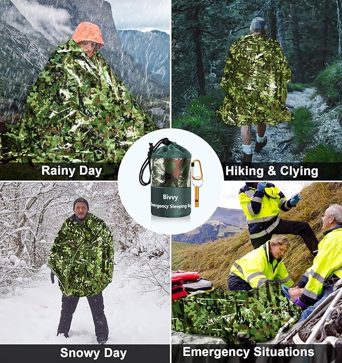 Emergency Sleeping Bags Thermal-Emergency-Blankets Ultralight Space Blankets Survival Waterproof Bivy Sack Multi-Purpose Survival Gear for Hiking, Camping, First Aid Kits, Outdoor Survival Gear