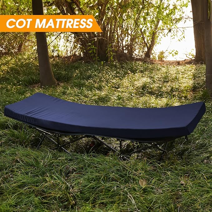 CYMULA Camping Cot Mattress 2in Memory Foam Sleeping Pad,Soft Warm Non-Slip Camping Mattress Topper with Retaining for Adults,Portable Roll up Mattress Pad for Travel (75 x30)(only Mattress)