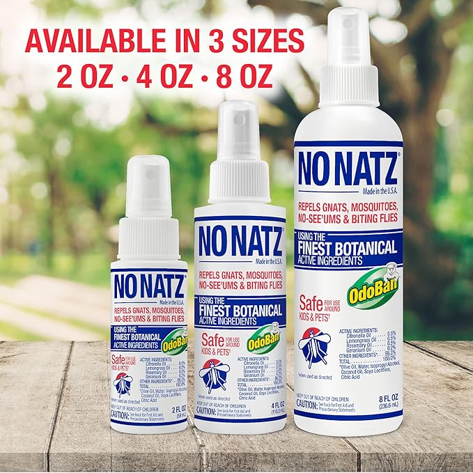 No Natz Botanical Bug Repellant, Effective for Gnat, Mosquito, and Biting Flies, Hand-Crafted and DEET-Free, Non-Greasy Formula, 4 Ounce Spray Bottle