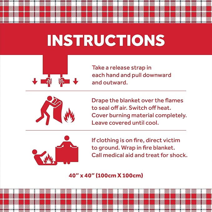 Rutland Fire Blanket for Home and Kitchen Emergency - 2 Pack, 40" x 40" - Fiberglass Fire Suppression Blanket Safety for Grilling, Camping and Boats (2)
