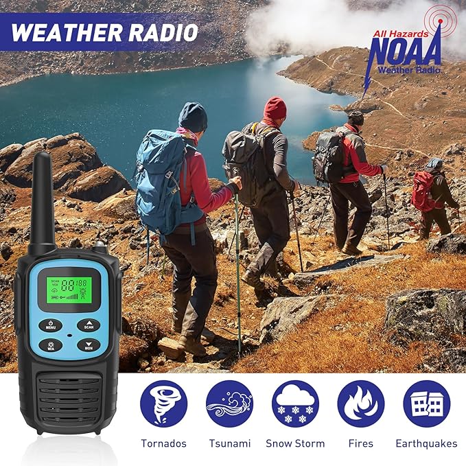 Rechargeable Walkie Talkies,Fvamom Walkies Talkies for Adults with 22 Channels,Long Range Walkie Talkies with NOAA Weather Channels,VOX LCD Display LED Flashlight (Blue)