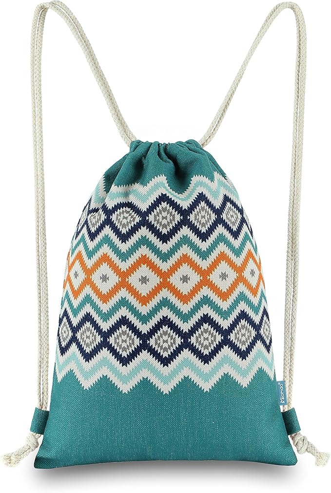 Drawstring Backpack Bohemia Style String Bag Canvas Beach Sport Daypack
