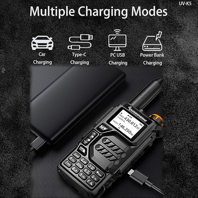 Quansheng UV-K5 Radio USB-C Charging Dual Band Two Way Radio Long Range for Adult 5W Long Range Handheld Radio NOAA Scrambler/DTMF One Key Copy Frequency