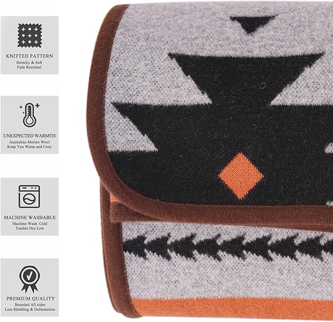 PuTian Merino Wool Blanket - 63X51 Warm, Thick, Washable, Twin Throw for Couch, Bed, Travel, Outdoor, Camping, Pets, All Season, Grey Flame