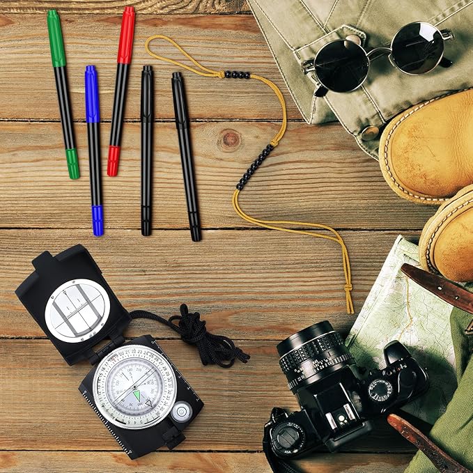 Yeaqee 8 Pcs Land Navigation Kit Includes 5 Military Map Markers Lensatic Military Compass Coordinate Scale and Protractor Pace Beads Counter for Camping, Mountaineering, Climbing, Adventure