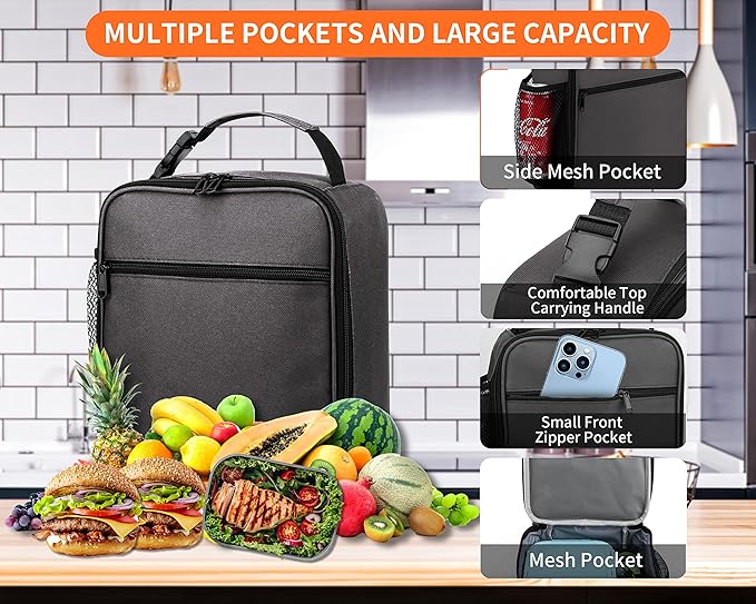 Lunch Box for Men - Reusable Lunch Bag Men Adult Women- Insulated Small LunchBox (Depth Gray)