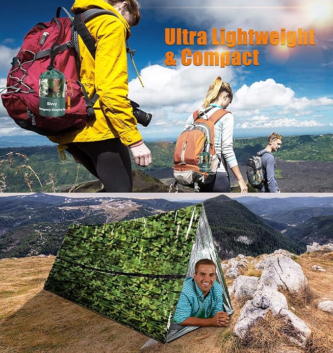 Emergency Sleeping Bags Thermal-Emergency-Blankets Ultralight Space Blankets Survival Waterproof Bivy Sack Multi-Purpose Survival Gear for Hiking, Camping, First Aid Kits, Outdoor Survival Gear