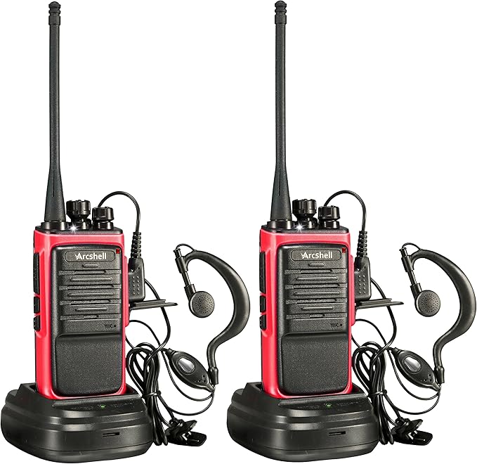 Rechargeable Long Range Two-way Radios with Earpiece 2 Pack Arcshell AR-6 Walkie Talkies Li-ion Battery and Charger included