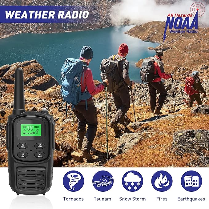 Rechargeable Walkie Talkies,Fvamom Walkies Talkies for Adults with 22 Channels,Long Range Walkie Talkies with NOAA Weather Channels,VOX LCD Display LED Flashlight for Hiking Camping Trip(Black)