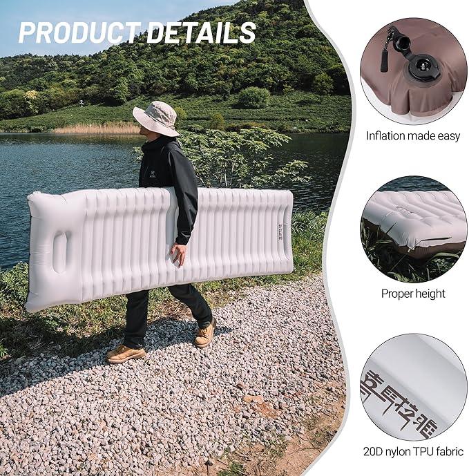 Backpacking Sleeping Pad with Pillow Inflatable Sleeping Pad for Camping with 4-Layer Design - 3.3 R Value - Thick 3.9" -20D Nylon+TPU Reversible Sleeping Pad Lightweight Waterproof Camping Essentials