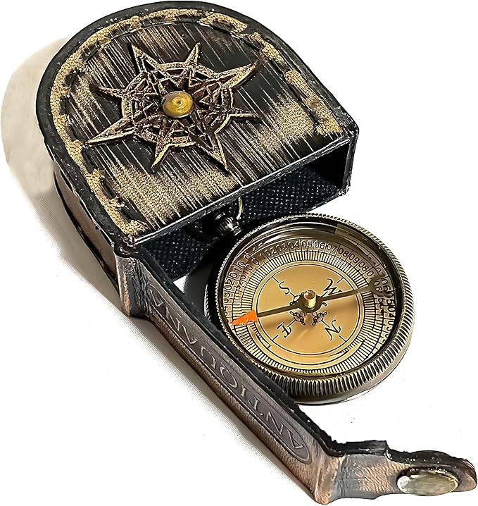 to My Grand Son Engraved Compass with Authentic Leather Case Brass Compass Directional Compass, Baptism Gifts for Boys & Girls, First Communion (BLC3)