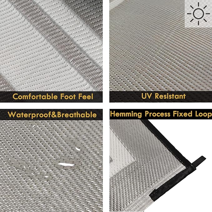 RURALITY Outdoor Rugs 6x9 Waterproof for Patios Clearance,Plastic Straw Mats for Backyard,Porch,Deck,Balcony,Reversible,Geometric