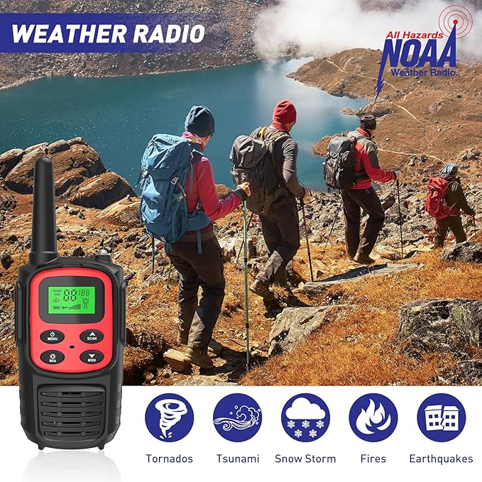 Rechargeable Walkie Talkies,Fvamom Walkies Talkies for Adults with 22 Channels,Long Range Walkie Talkies with NOAA Weather Channels,VOX LCD Display LED Flashlight (Red)