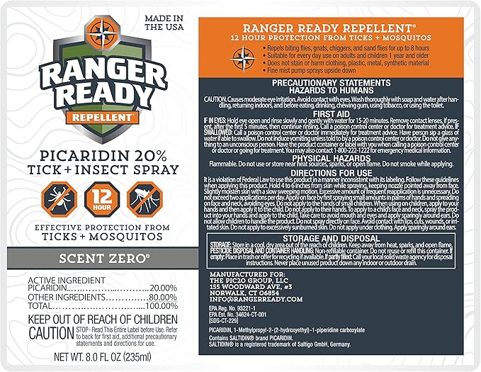 Ranger Ready Repellents Picaridin Insect Repellent Spray with Scent Zero - Tick and Mosquito Repellent Bug Spray (8 Fl Oz, Pack of 3)