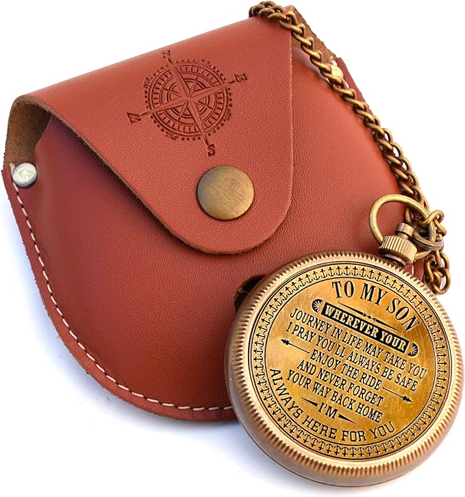 to My Son Compass with Wooden Box-Mom to Son Compass–Father to Son Gifts- to My Grandson -Graduation Day Gifts for Son-Birthday, Baptism, Graduation, Confirmation, Communion Compass for Women Men
