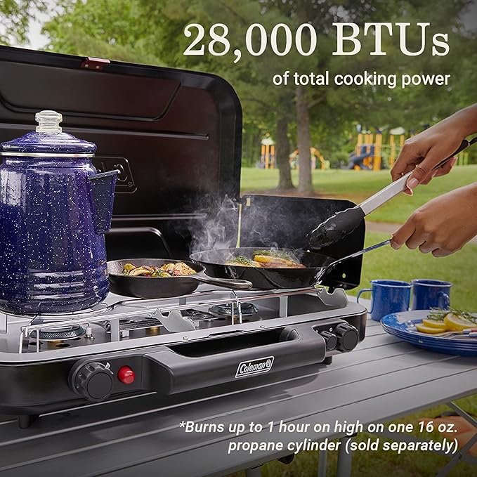 Coleman Classic 3-Burner Propane Camping Stove with InstaStart Ignition, Portable Cooktop with 3 Adjustable Burners & 28,000 BTUs of Power