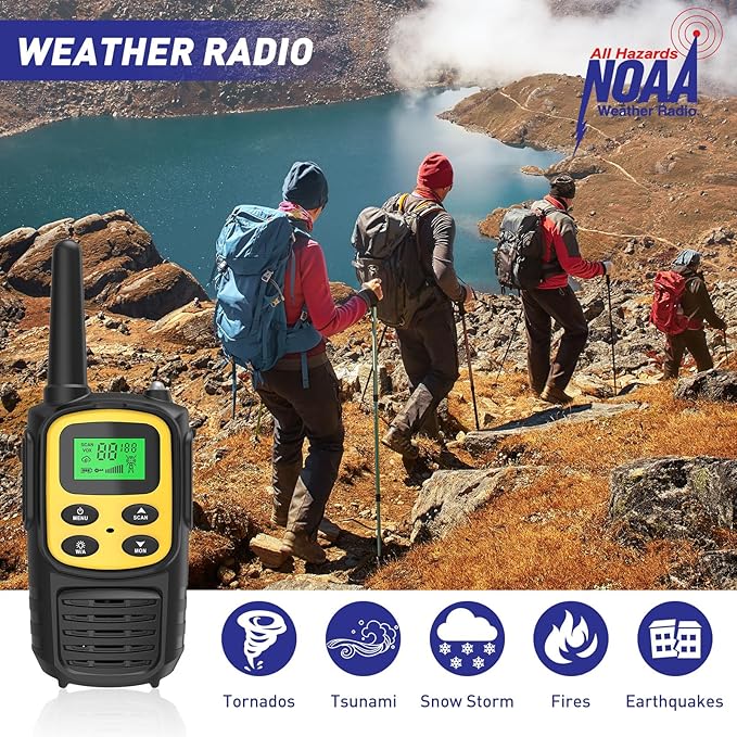 Rechargeable Walkie Talkies,Fvamom Walkies Talkies for Adults with 22 Channels,Long Range Walkie Talkies with NOAA Weather Channels,VOX LCD Display LED Flashlight(Yellow)