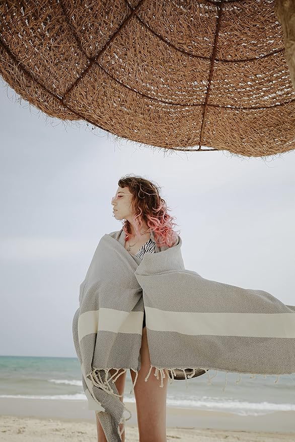 SOLTAKO XXL 2X Turkish Beach Towels - Quick Dry - Sand Free - Oversized Fouta Peshtemal - 100% Cotton - Hand Woven Bath Towel - Light Blanket Camping Sauna Yoga - Gift Set 78"x40"