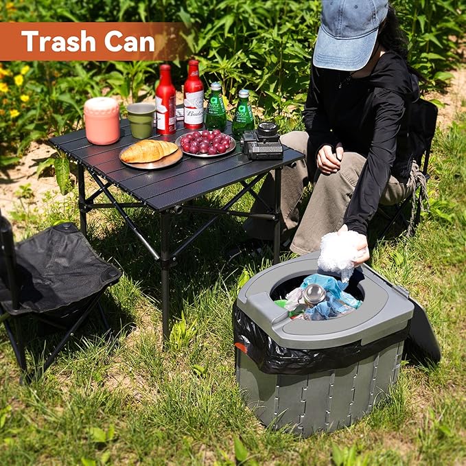 Portable Camping Toilet Upgraded Soft Camp Toilet Seat with Paper Holder- Travel Potty Perfect for Emergency Preparedness, Backcountry, Car, Boat, Road Trips. (GRAY)