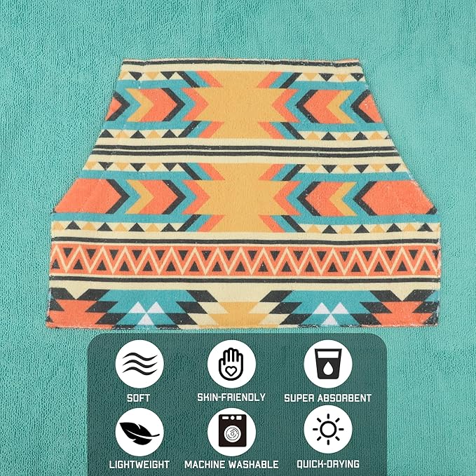 Rainleaf Surf Poncho Changing Towel Quick Dry Pool Swim Beach Towel with Hood and Front Pocket Warm and Soft Microfiber RobeTowel for Women and Men Canal Blue Geometric Pocket