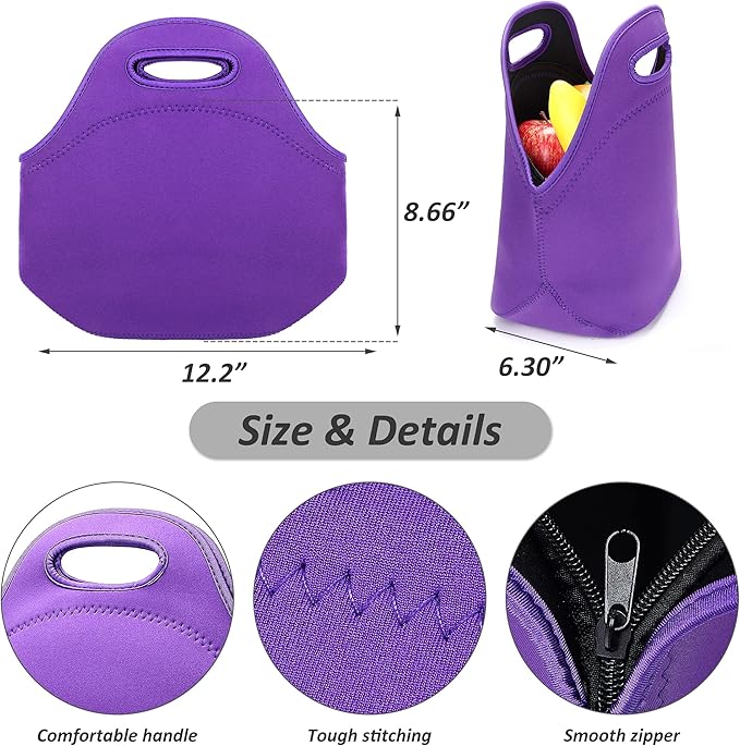 Neoprene Lunch Bags Thermal Insulated Lunch Tote Bag Reusable Washable Neoprene Picnic Bag for Women Men