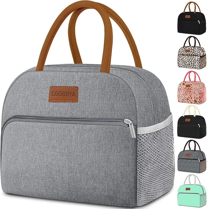 Coobiiya Lunch box for Women/Men/Adult, Lunch Box Lunch Bag Women, Small Leakproof Cute Lunch Tote Large Capacity Reusable Insulated Cooler Lunch Container for Work/Office/Picnic/Beach-Grey