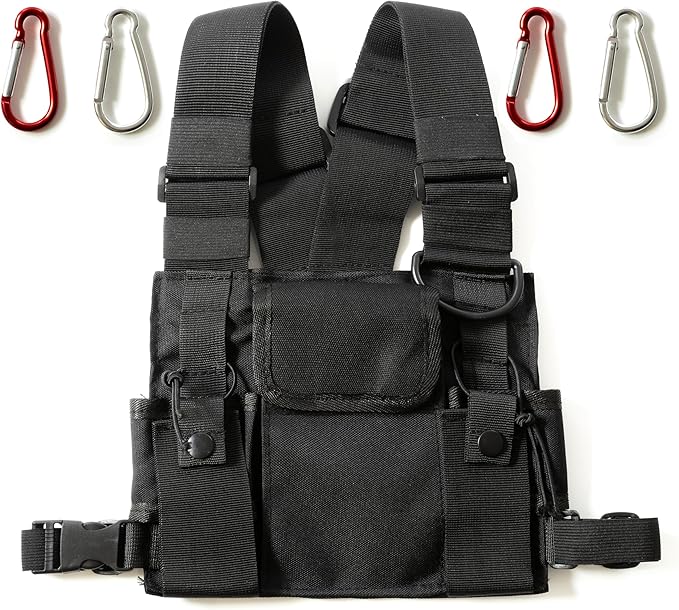 Radio Chest Harness - Over Shoulder Tactical Front Pack Rig Holster Vest w/Strap Belt Bag Pouch Case for Walkie Talkie/ 2-Way Radios, Men Women Accessories Gear Holder Utility Rescue Search