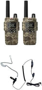 Cobra RX380TTC 2-Pack Walkie Talkies & Compatible Cobra GA-SV01 2P Surveillance Headset Microphones: Rechargeable, 40 Preset Channels, Long Range 32-Mile Two-Way Radio Set, Camo