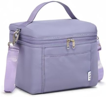 NOL Natural Organic Lifestyle Insulated Lunch Bags for Women Cooler Bag Lightweight Nylon Waterproof Lunch Box For Work (Light purple, Medium(normal))