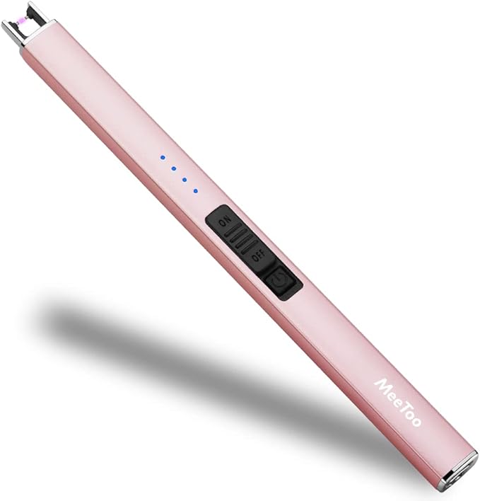 MeeToo Electric Candle Lighter Rechargeable Lighter Type-C Plasma Arc Lighters for Candle Camping Kitchen (Rose Gold)