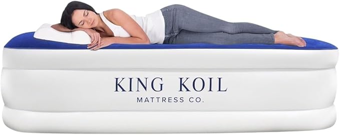 King Koil Luxury Pillow Top Plush Queen Air Mattress with Built-in High-Speed Pump Best for Home, Camping, Guests, 16" Queen Size Double Airbed Adjustable Blow Up Mattress, Waterproof, 1-Year Warranty
