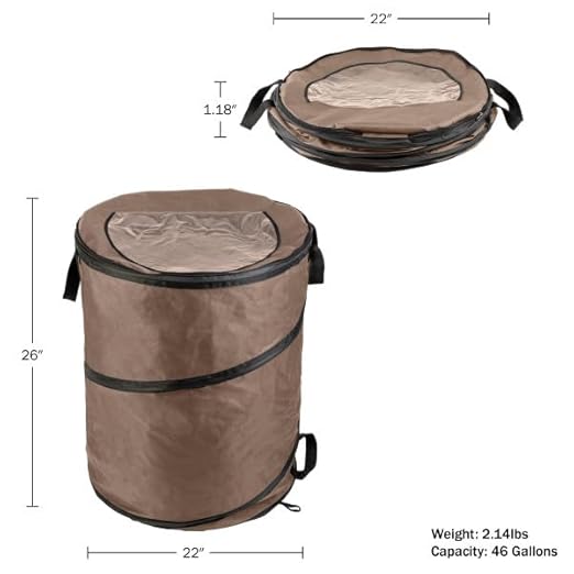 Wakeman Outdoor Trash Can - 46-Gallon Collapsible Garbage Can with 3 Stakes - Pop Up Trash Can for Camping, Storage, or Yard Waste Outdoors (Beige)
