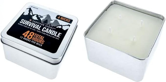 SE 4 Wicks Survival Candle in Tin Box,48 Total Hours/12 Hours Per Wick and Food Warmer