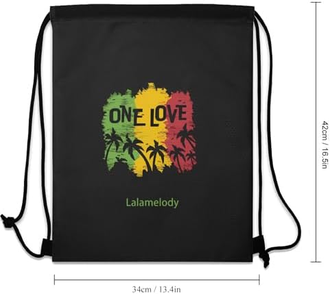 One Love Reggae Rasta Black Drawstring Backpack Waterproof Sackpack Camping Shopping Bag for Women Men