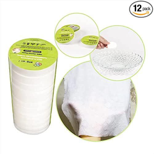 Compressed Towels Tablet, Portable Face Towel Washcloth Reusable 12 Pack, 9.85 x 23.6 inch Wet and Dry Disposable Towel for Baby or Dog, Camping Wipes for Travel Hiking Beach Bathroom