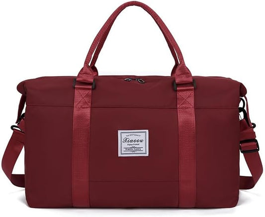 KARRESLY Travel Duffel Bag for Women,Shoulder Weekender Overnight Bag Sports Gym Tote Bag,Waterproof(Wine Red) free size