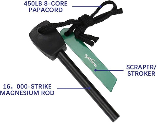 ALBATROSS Fire Starter, Ferrocerium Alloy Rod with Paracord and Lanyard for Emergency Survival Kits, Camping, Hiking, Hunting, Backpacking (2-Pack)