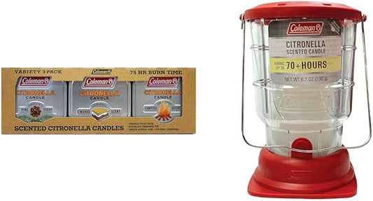 Coleman 3-Pack Scented Citronella Candles and 70+ Hour Outdoor Candle Lantern Camping Bundle