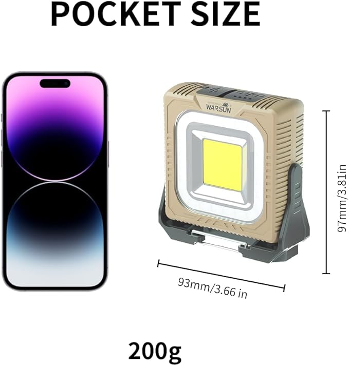 WARSUN 1000 Lumens Rechargeable Work Light – Portable LED Camping Lantern with Tripod Mount, Type-C Charging, Magnetic Base, Hanging Hook, Multi Lighting Modes, for Outdoor, Hiking, Camping