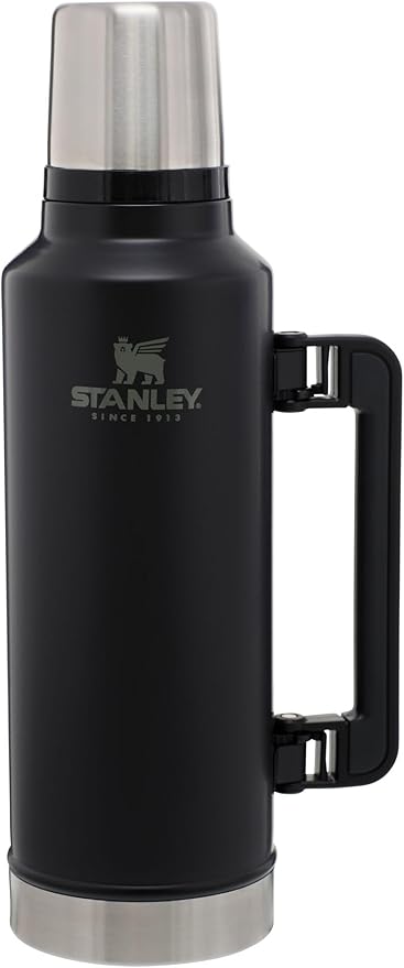 Stanley Classic Legendary Vacuum Bottle 2.0 qt | Wide Mouth with Leakproof Cup Lid | Keep Drinks Hot or Cold | Packable for Travel | Insulated Stainless Steel Thermos | BPA-Free | Matte Black