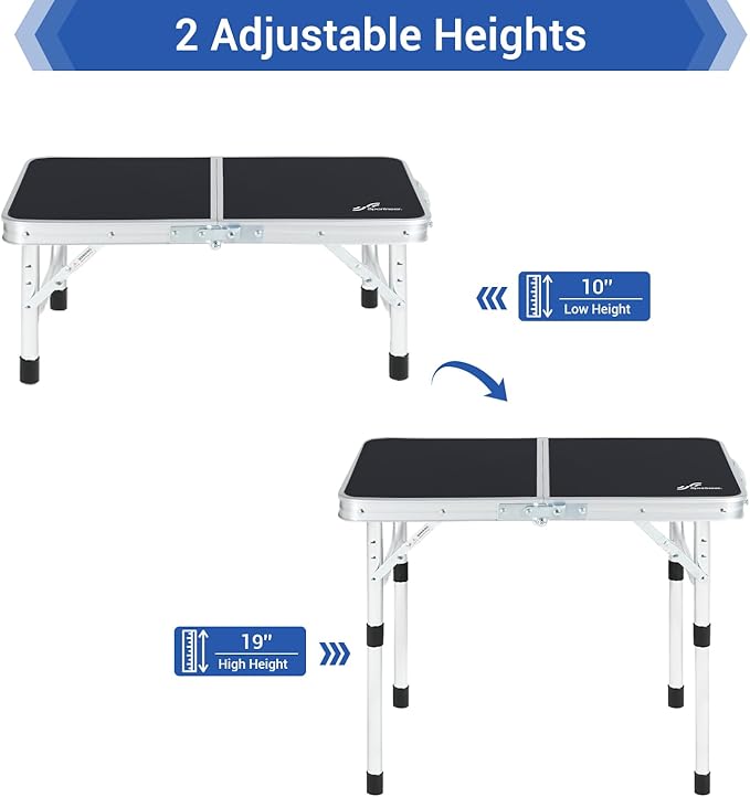 Sportneer Folding Table: Adjustable Height Camping Essentials 23.6" L x 15.7" W 2 Height with Mesh Layer - Compact & Portable Small Folding Table for Outdoor Camp Garden Picnic BBQ Dining Cooking