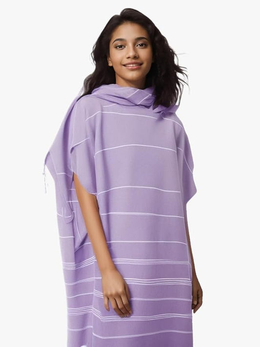 1pcs Large Turkish Cotton Poncho Towel Surf Poncho Changing Towel Robe with Hood and Front Pocket Absorbent Wearable Towel Hooded Beach Towel for Adult Man Women Beach Pool (Purple, Medium)
