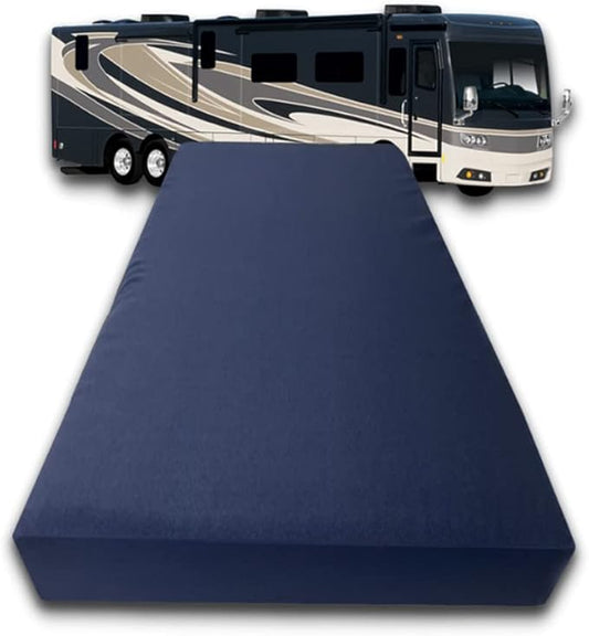 FoamRush 6-Inch Bunk (42" x 80") High Density Foam RV Mattress Replacement with Canvas Navy Cover, Medium Firm, Made in USA, Camper Trailer, Removable Water-Resistant Outdoor/Indoor Cover w Zip