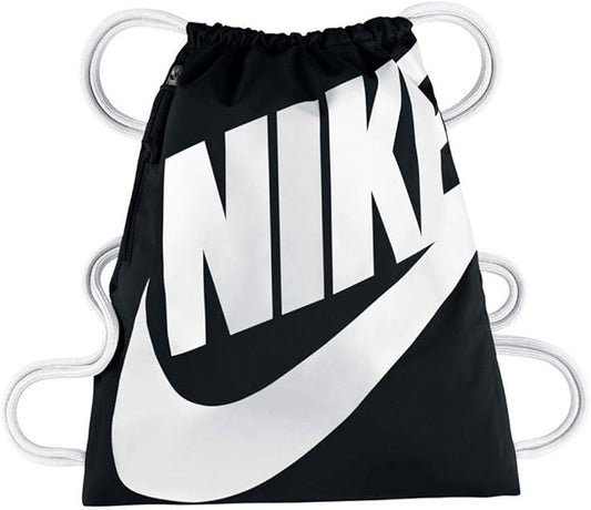 Nike Heritage Gymsack, Drawstring Backpack and Gym Bag with cinch sack closure and straps for comfort, Dark Grey/Black/Black