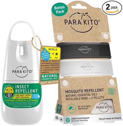 Para'Kito Mosquito Bonus Pack - 2 Mosquito Wristbands | 2 Refills (Black + White) + Insect Repellent Spray